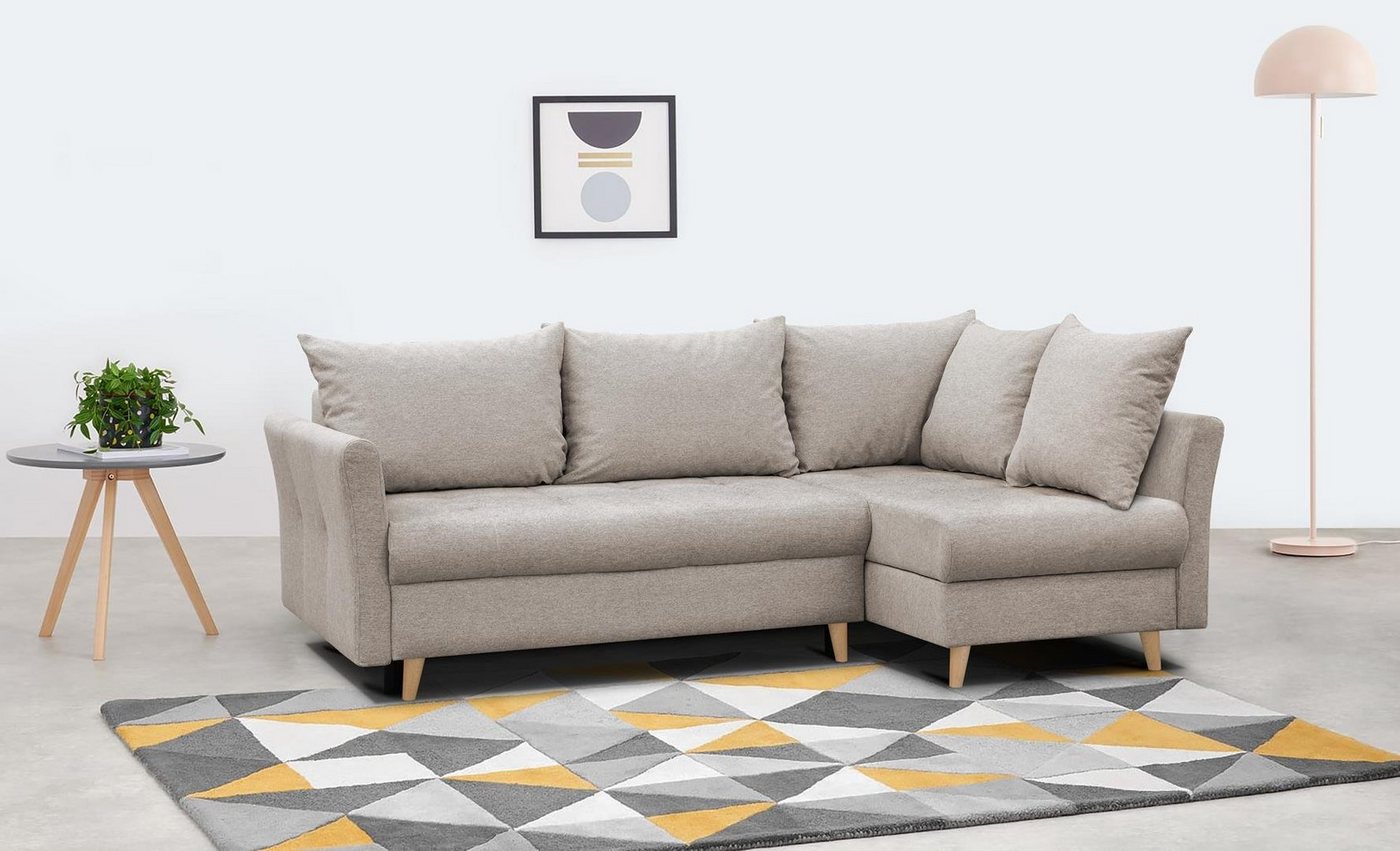 Beautysofa Polsterecke Kosmo, Ottomane links oder rechts montiebar, Skandinavisches Polsterecke, Eckcouch mit Holzbeinen, mit Rekaxfunktion von Beautysofa