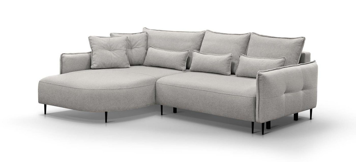 Beautysofa Polsterecke Salerno, mit Schlaffunktion 250x140 cm, mit Bettkasten, abgerundete Ottomane, modernes Design,mit lose Kissen, für Wohnzimmer, links oder rechts von Beautysofa