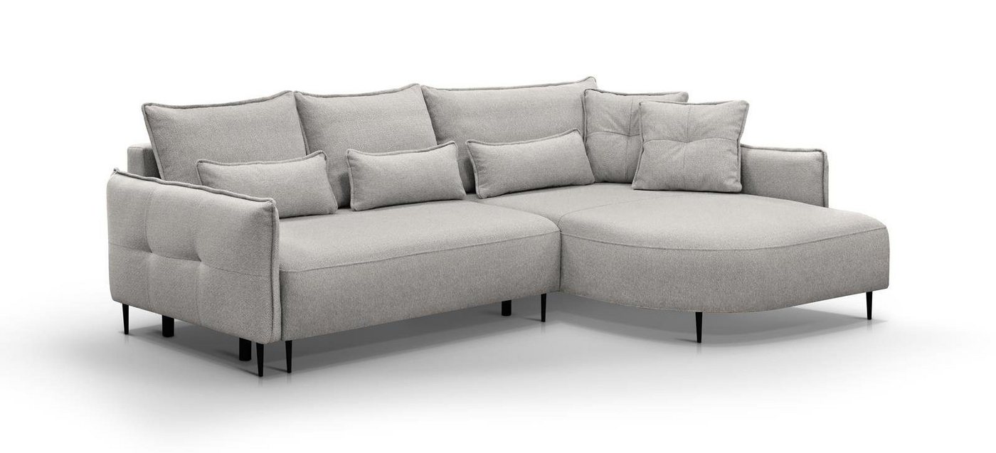 Beautysofa Polsterecke Salerno, mit Schlaffunktion 250x140 cm, mit Bettkasten, abgerundete Ottomane, modernes Design,mit lose Kissen, für Wohnzimmer, links oder rechts von Beautysofa