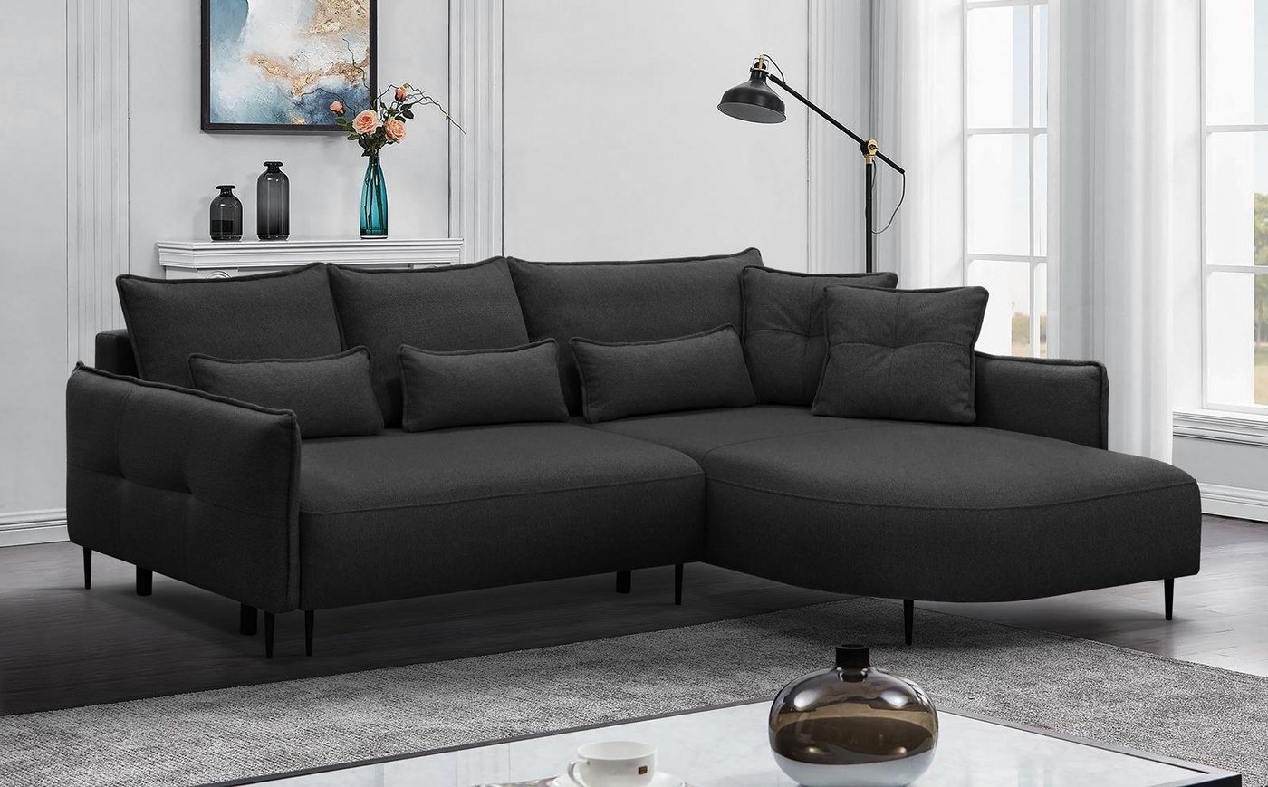 Beautysofa Polsterecke Salerno, mit Schlaffunktion 250x140 cm, mit Bettkasten, abgerundete Ottomane, modernes Design,mit lose Kissen, für Wohnzimmer, links oder rechts von Beautysofa