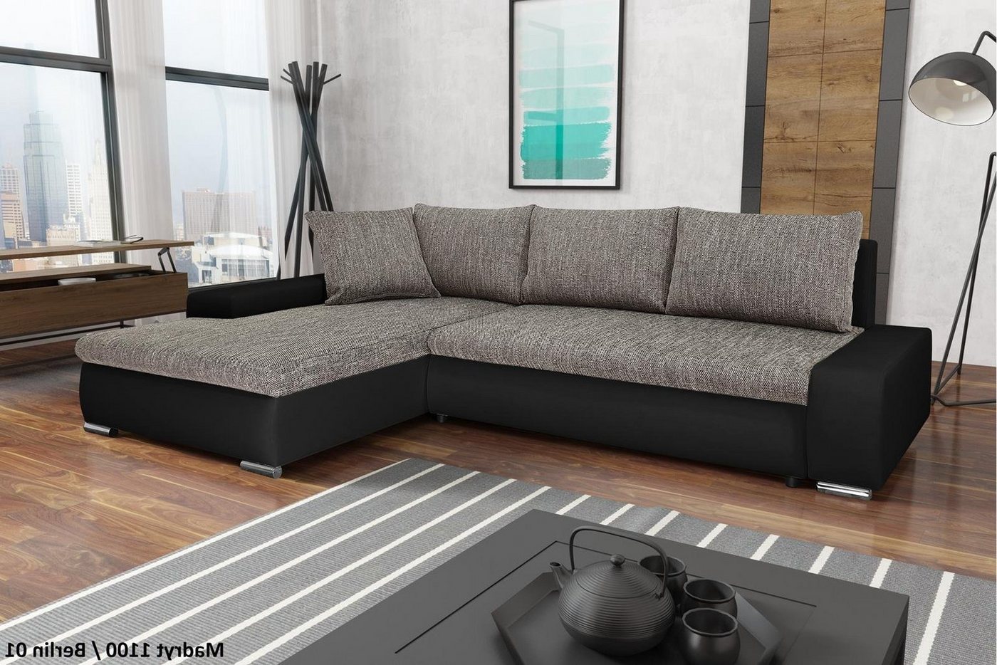 Beautysofa Polsterecke Teo, L-Form Ecke Spfa Relaxcouch, Polsterecke mit Schlaffunktion Bettkasten, stilvoll Wohnzimmersofa aus Webstoff und Kunstleder von Beautysofa