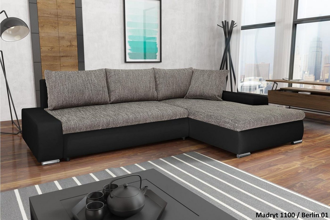 Beautysofa Polsterecke Teo, L-Form Ecke Spfa Relaxcouch, Polsterecke mit Schlaffunktion Bettkasten, stilvoll Wohnzimmersofa aus Webstoff und Kunstleder von Beautysofa