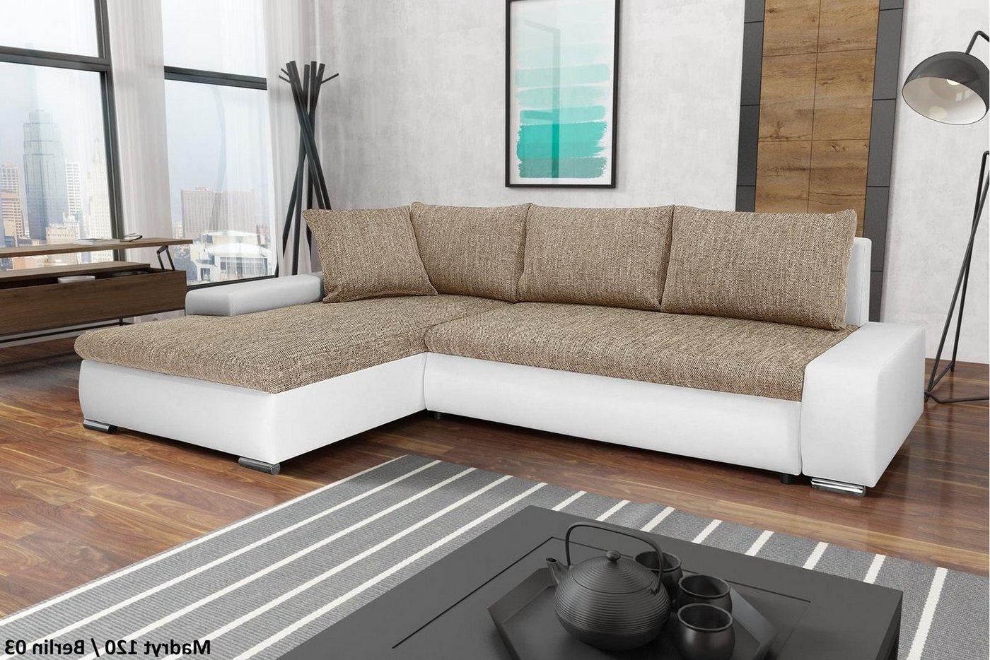 Beautysofa Polsterecke Teo, L-Form Ecke Spfa Relaxcouch, Polsterecke mit Schlaffunktion Bettkasten, stilvoll Wohnzimmersofa aus Webstoff und Kunstleder von Beautysofa