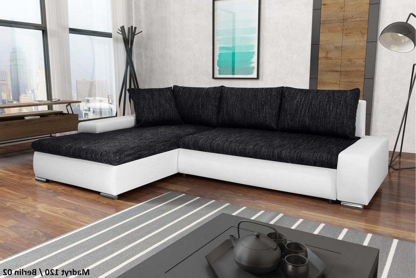 Beautysofa Polsterecke Teo, L-Form Ecke Spfa Relaxcouch, Polsterecke mit Schlaffunktion Bettkasten, stilvoll Wohnzimmersofa aus Webstoff und Kunstleder von Beautysofa