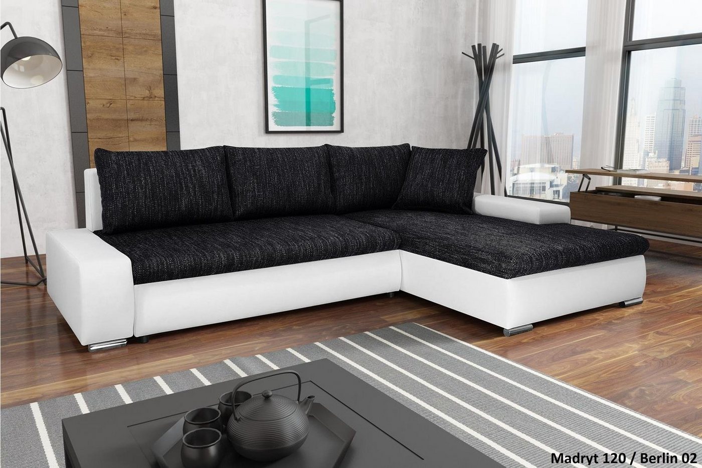 Beautysofa Polsterecke Teo, L-Form Ecke Spfa Relaxcouch, Polsterecke mit Schlaffunktion Bettkasten, stilvoll Wohnzimmersofa aus Webstoff und Kunstleder von Beautysofa