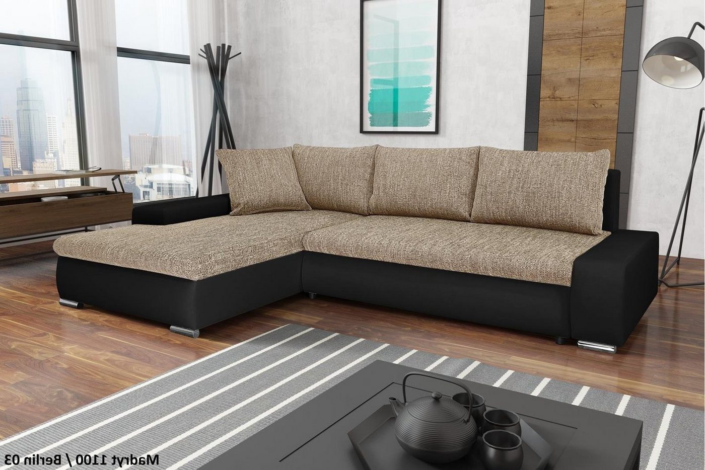 Beautysofa Polsterecke Teo, L-Form Ecke Spfa Relaxcouch, Polsterecke mit Schlaffunktion Bettkasten, stilvoll Wohnzimmersofa aus Webstoff und Kunstleder von Beautysofa