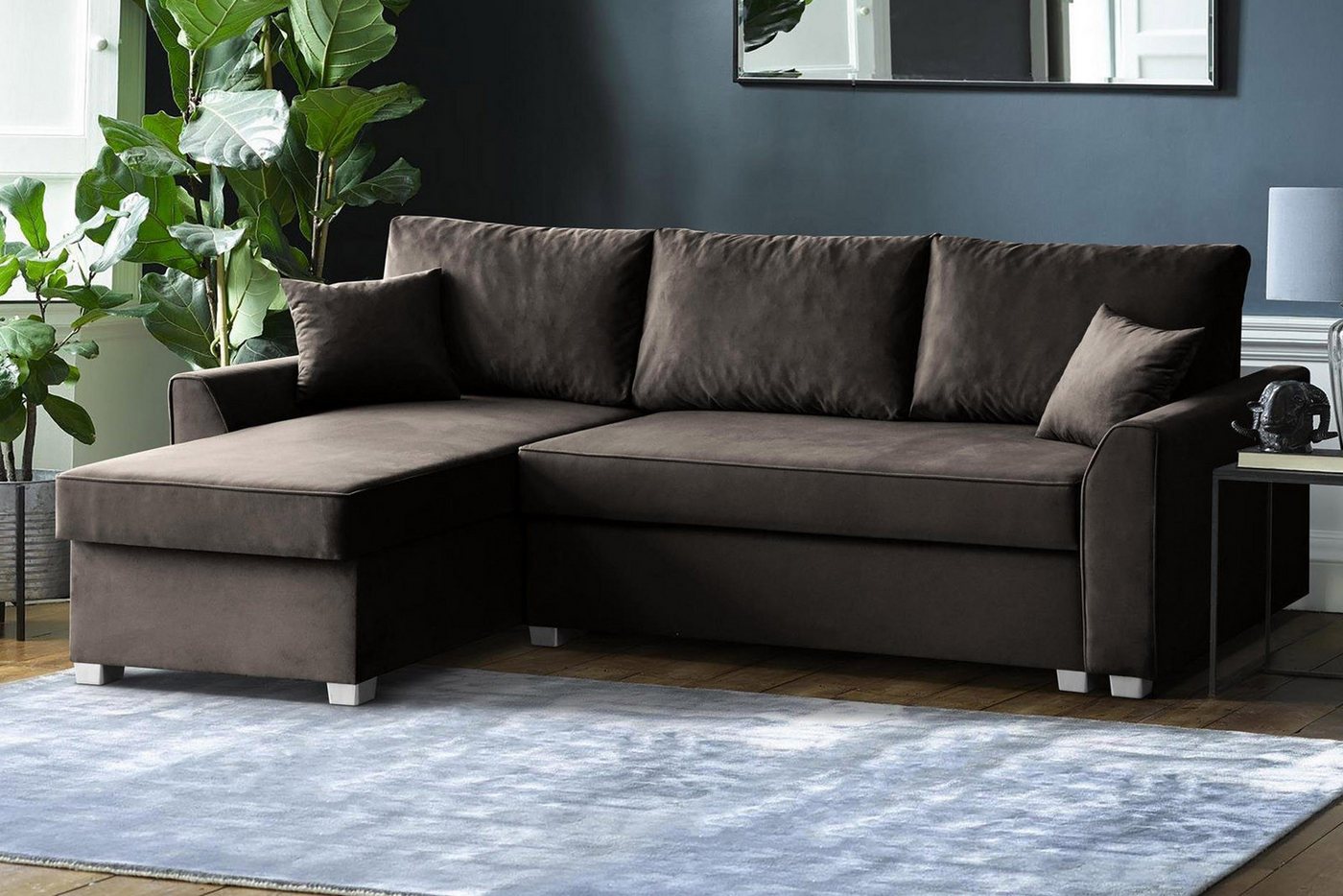 Beautysofa Polsterecke Toretto, Eckcouch aus velours, L-Form Ecksofa, Bettkasten, universelle Ottomane, Kunststoffbeine, inklusive Bonnell-Federn von Beautysofa