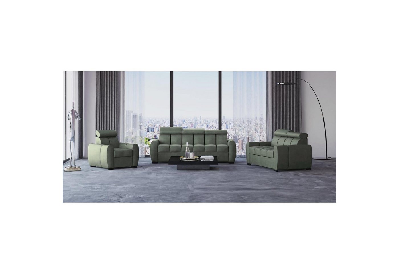 Beautysofa Polstergarnitur Gomez, (inkl. Schlaffunktion und Bettkasten, verstellbaren Kopfstützen), Designersofa 3+2+1 in Velourstoff, Rundumbezug von Beautysofa