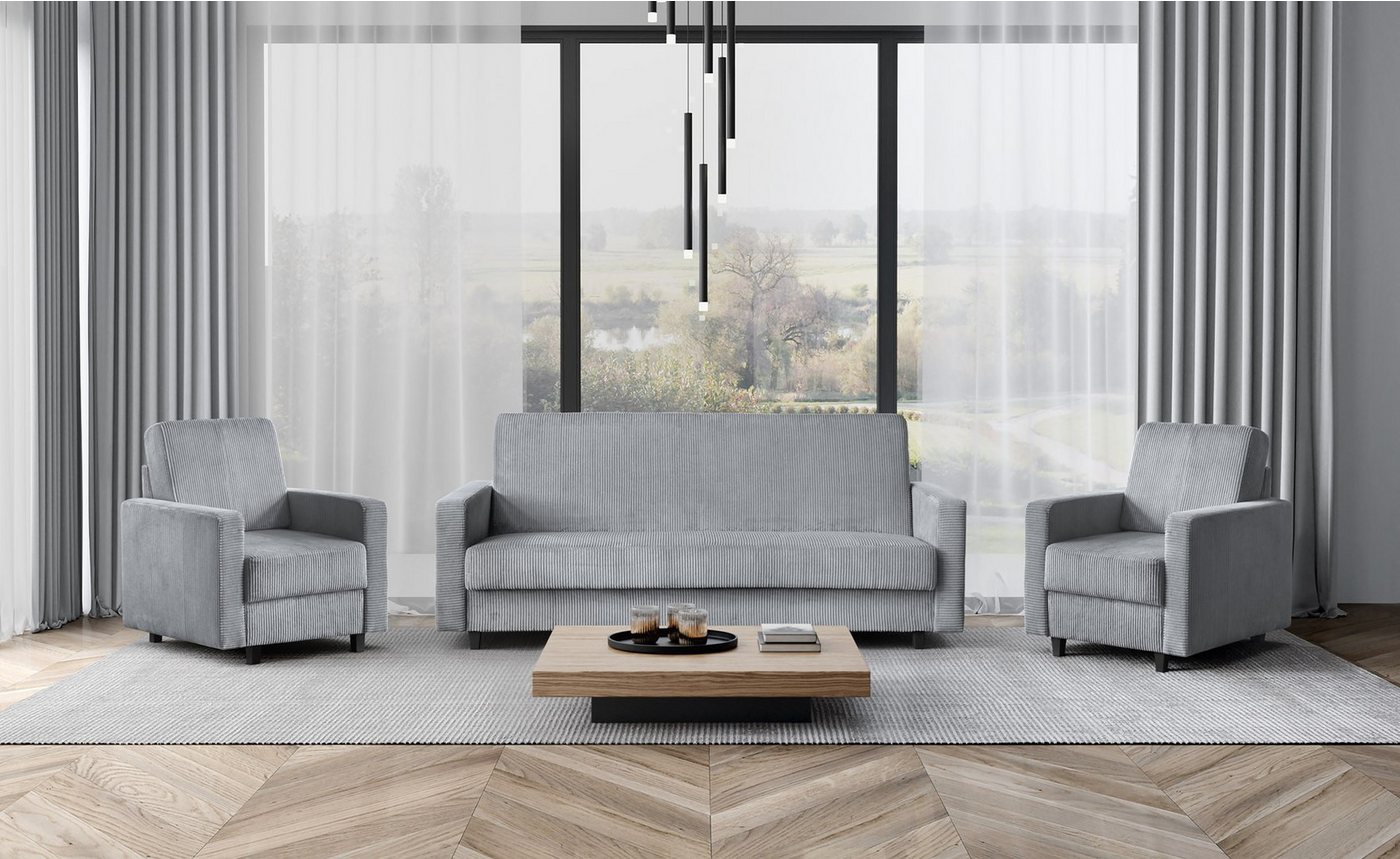 Beautysofa Polstergarnitur Modernes, stilvolles Lounge-Set für das Wohnzimmer Tango, (B:215/H:94/T:90cm), Set besteht aus einem Sofa und zwei Sesseln von Beautysofa