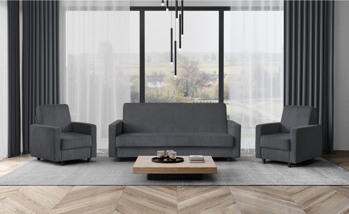 Beautysofa Polstergarnitur Modernes, stilvolles Lounge-Set für das Wohnzimmer Tango, (B:215/H:94/T:90cm), Set besteht aus einem Sofa und zwei Sesseln von Beautysofa