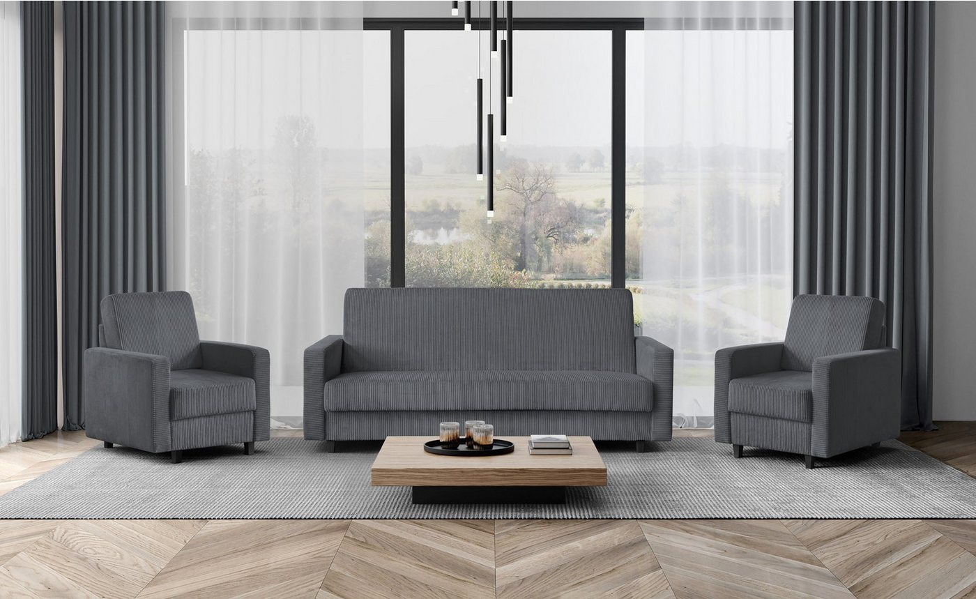 Beautysofa Polstergarnitur Modernes, stilvolles Lounge-Set für das Wohnzimmer Tango, (B:215/H:94/T:90cm), Set besteht aus einem Sofa und zwei Sesseln von Beautysofa