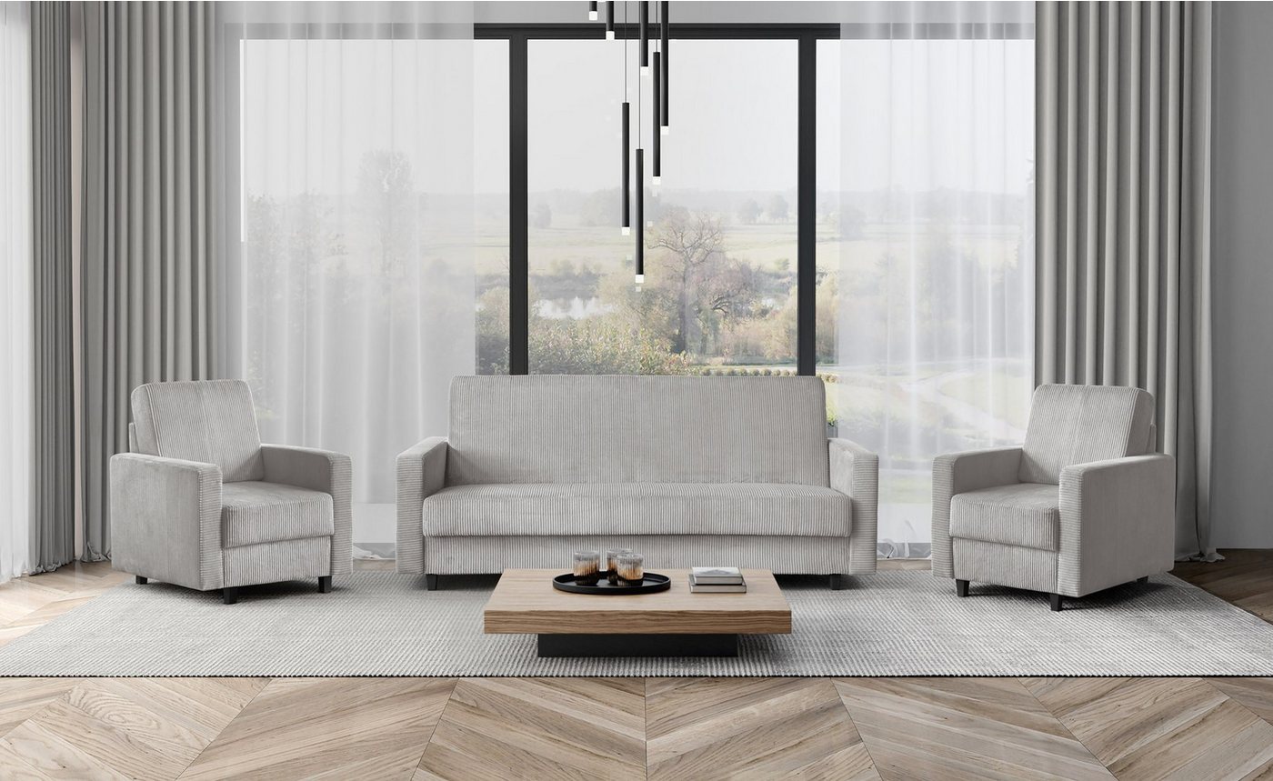 Beautysofa Polstergarnitur Modernes, stilvolles Lounge-Set für das Wohnzimmer Tango, (B:215/H:94/T:90cm), Set besteht aus einem Sofa und zwei Sesseln von Beautysofa
