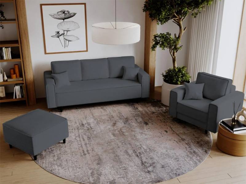 Beautysofa Polstergarnitur Monte, (Polsterset aus Cord-Bezug, Schlafsofa mit Bettkasten, Sessel und Hocker), mit Wellenunterfederung, schwarze Holzbeine von Beautysofa