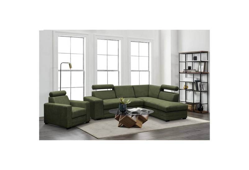 Beautysofa Polstergarnitur Roma, (modernes Set Eckgarnitur mit Sessel, Schlaffunktion, Bettkasten, verstellbare Kopfstützen), gepolstertes Ecksofa mit Sessel aus Bonnell-Federn für Wohnzimmer von Beautysofa