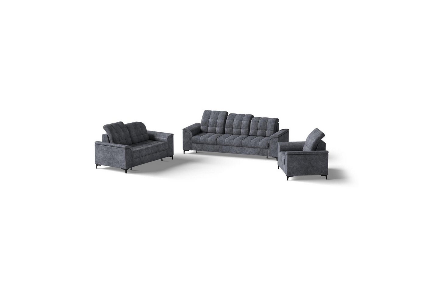 Beautysofa Polstergarnitur Snap, (mit Schlaffunktion, Bettkasten, verstellbare Kopfstützen, 3-Sitzer + 2-Sitzer + Sessel), stilvoll Polsterset mit schwarze Metallbeine aus Velvetstoff von Beautysofa