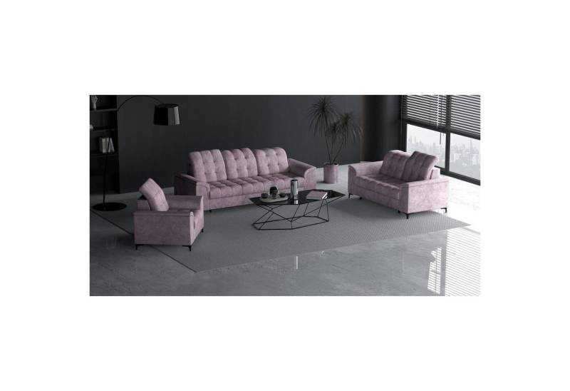 Beautysofa Polstergarnitur Snap, (mit Schlaffunktion, Bettkasten, verstellbare Kopfstützen, 3-Sitzer + 2-Sitzer + Sessel), stilvoll Polsterset mit schwarze Metallbeine aus Velvetstoff von Beautysofa