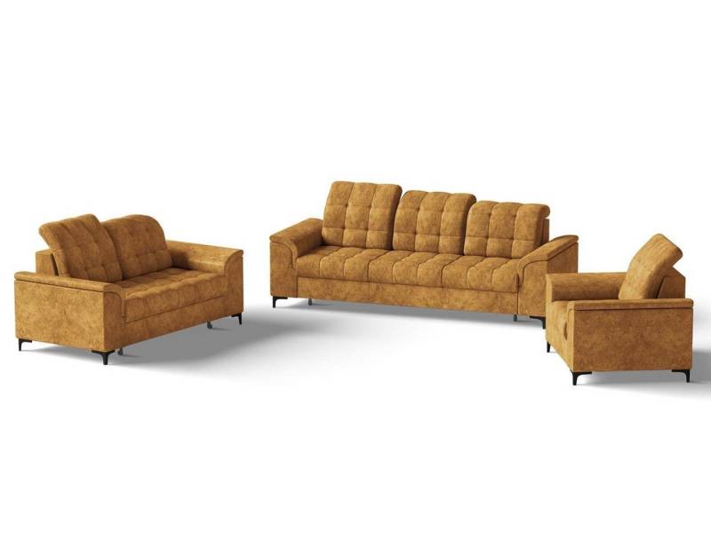 Beautysofa Polstergarnitur Snap, (mit Schlaffunktion, Bettkasten, verstellbare Kopfstützen, 3-Sitzer + 2-Sitzer + Sessel), stilvoll Polsterset mit schwarze Metallbeine aus Velvetstoff von Beautysofa