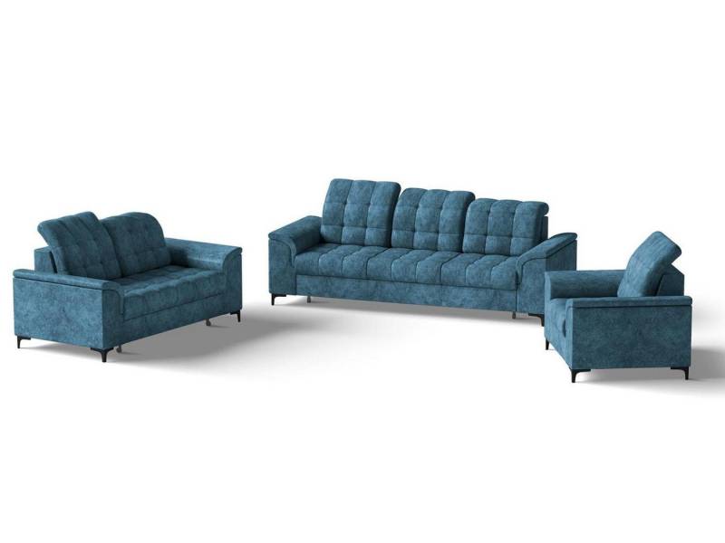 Beautysofa Polstergarnitur Snap, (mit Schlaffunktion, Bettkasten, verstellbare Kopfstützen, 3-Sitzer + 2-Sitzer + Sessel), stilvoll Polsterset mit schwarze Metallbeine aus Velvetstoff von Beautysofa