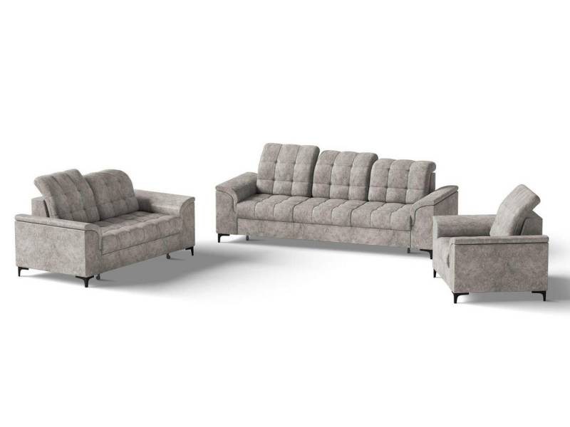 Beautysofa Polstergarnitur Snap, (mit Schlaffunktion, Bettkasten, verstellbare Kopfstützen, 3-Sitzer + 2-Sitzer + Sessel), stilvoll Polsterset mit schwarze Metallbeine aus Velvetstoff von Beautysofa