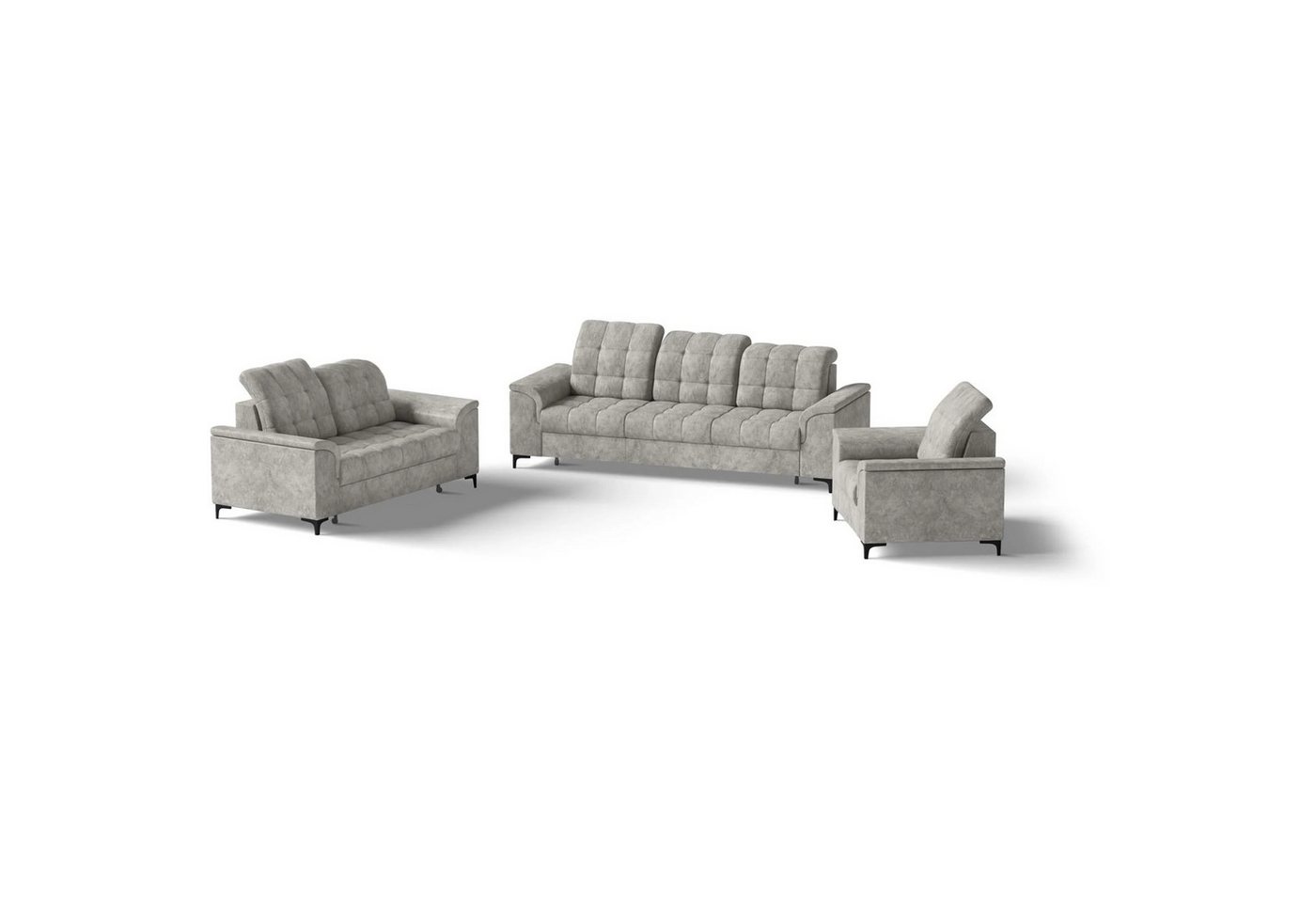 Beautysofa Polstergarnitur Snap, (mit Schlaffunktion, Bettkasten, verstellbare Kopfstützen, 3-Sitzer + 2-Sitzer + Sessel), stilvoll Polsterset mit schwarze Metallbeine aus Velvetstoff von Beautysofa