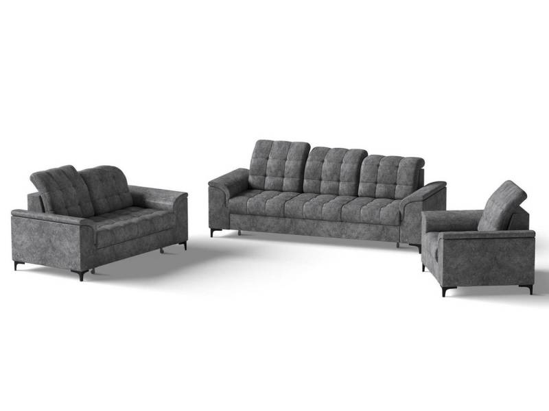 Beautysofa Polstergarnitur Snap, (mit Schlaffunktion, Bettkasten, verstellbare Kopfstützen, 3-Sitzer + 2-Sitzer + Sessel), stilvoll Polsterset mit schwarze Metallbeine aus Velvetstoff von Beautysofa