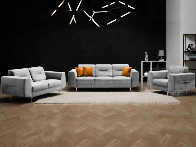 Beautysofa Polstergarnitur im modernen Stil auf hohen Metallbeinen VENEZIA, (Sessel + 2-Sitzer Sofa + 3-Sitzer Sofa im modernes Design), mit Metallbeine, Couchgarnituren aus Velours von Beautysofa