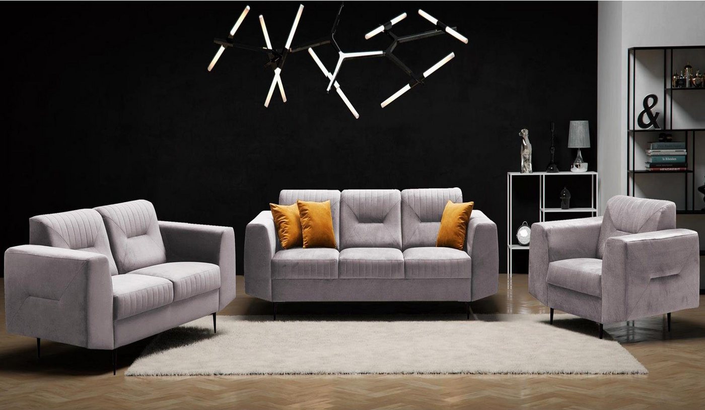 Beautysofa Polstergarnitur VENEZIA, (Sessel + 2-Sitzer Sofa + 3-Sitzer Sofa im modernes Design), mit Metallbeine, Couchgarnituren aus Velours von Beautysofa