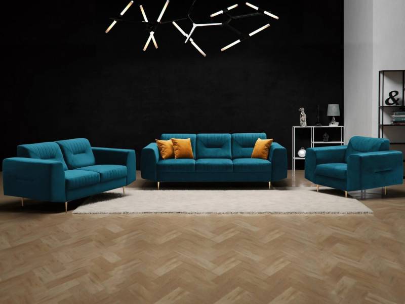 Beautysofa Polstergarnitur im modernen Stil auf hohen Metallbeinen VENEZIA, (Sessel + 2-Sitzer Sofa + 3-Sitzer Sofa im modernes Design), mit Metallbeine, Couchgarnituren aus Velours von Beautysofa