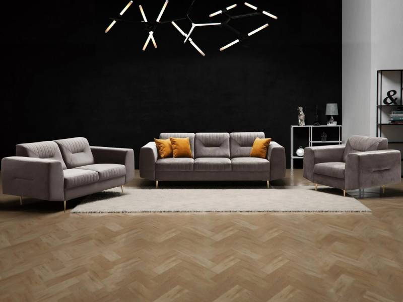 Beautysofa Polstergarnitur im modernen Stil auf hohen Metallbeinen VENEZIA, (Sessel + 2-Sitzer Sofa + 3-Sitzer Sofa im modernes Design), mit Metallbeine, Couchgarnituren aus Velours von Beautysofa
