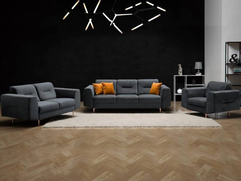 Beautysofa Polstergarnitur im modernen Stil auf hohen Metallbeinen VENEZIA, (Sessel + 2-Sitzer Sofa + 3-Sitzer Sofa im modernes Design), mit Metallbeine, Couchgarnituren aus Velours von Beautysofa