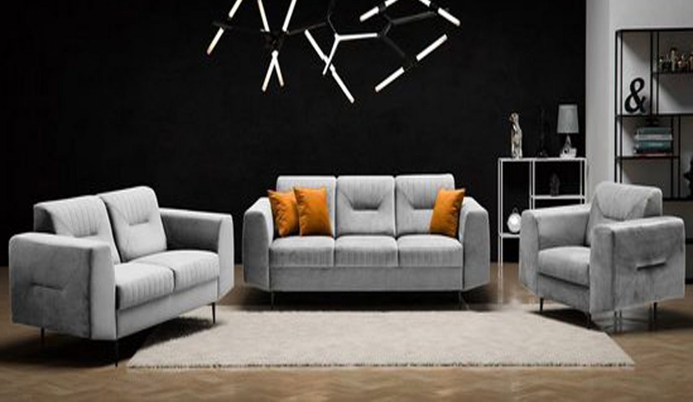 Beautysofa Polstergarnitur VENEZIA, (Sessel + 2-Sitzer Sofa + 3-Sitzer Sofa im modernes Design), mit Metallbeine, Couchgarnituren aus Velours von Beautysofa