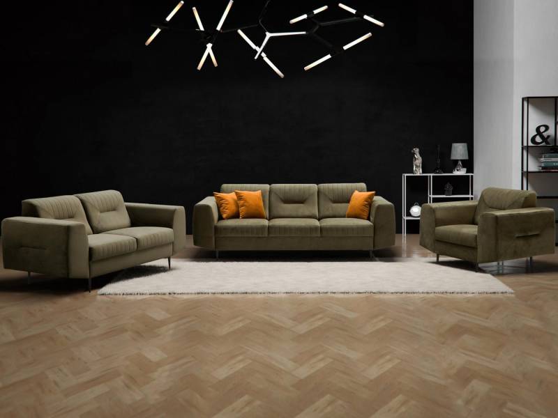 Beautysofa Polstergarnitur im modernen Stil auf hohen Metallbeinen VENEZIA, (Sessel + 2-Sitzer Sofa + 3-Sitzer Sofa im modernes Design), mit Metallbeine, Couchgarnituren aus Velours von Beautysofa