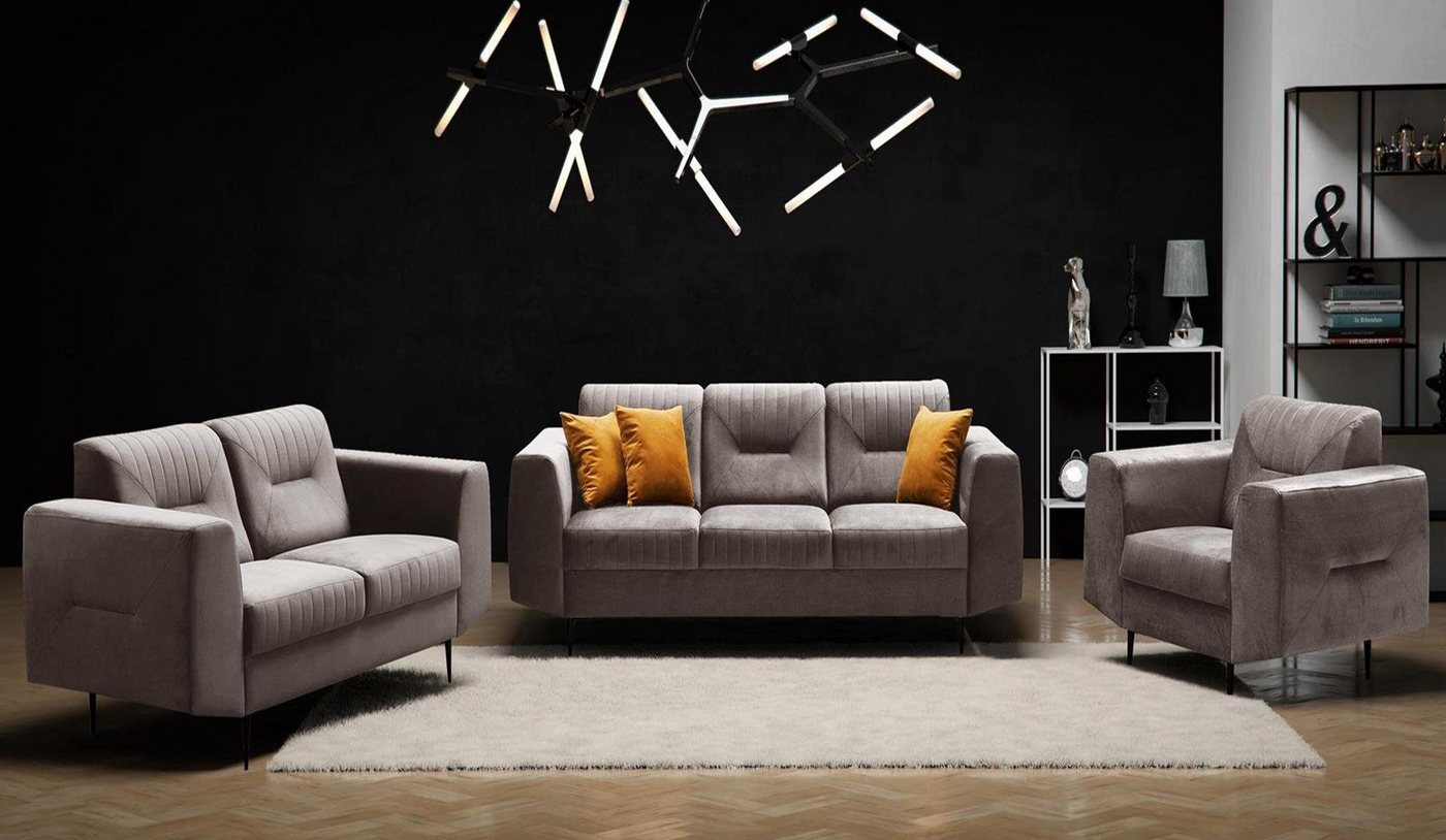 Beautysofa Polstergarnitur VENEZIA, (Sessel + 2-Sitzer Sofa + 3-Sitzer Sofa im modernes Design), mit Metallbeine, Couchgarnituren aus Velours von Beautysofa