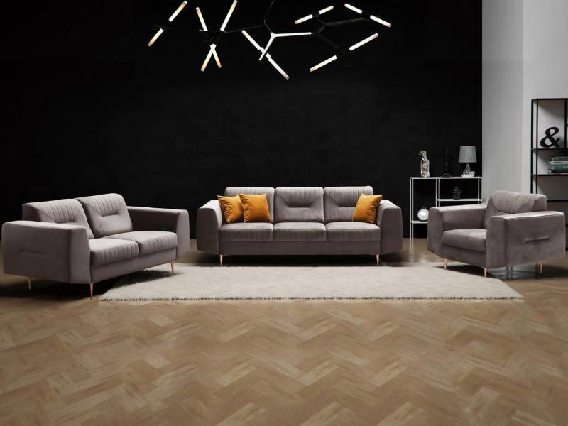 Beautysofa Polstergarnitur im modernen Stil auf hohen Metallbeinen VENEZIA, (Sessel + 2-Sitzer Sofa + 3-Sitzer Sofa im modernes Design), mit Metallbeine, Couchgarnituren aus Velours von Beautysofa