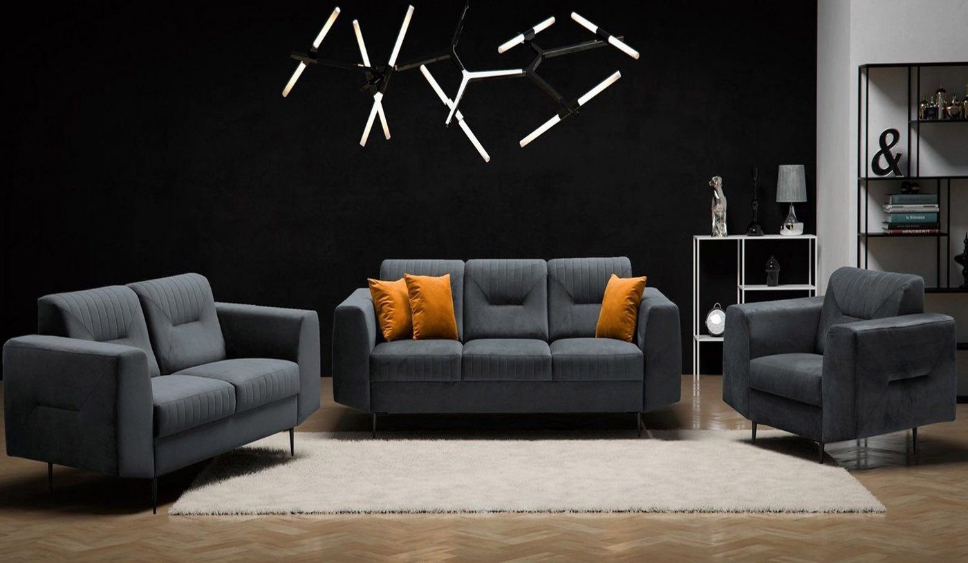 Beautysofa Polstergarnitur VENEZIA, (Sessel + 2-Sitzer Sofa + 3-Sitzer Sofa im modernes Design), mit Metallbeine, Couchgarnituren aus Velours von Beautysofa