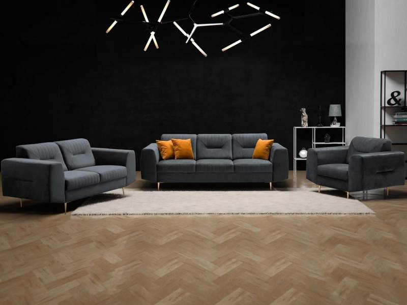 Beautysofa Polstergarnitur im modernen Stil auf hohen Metallbeinen VENEZIA, (Sessel + 2-Sitzer Sofa + 3-Sitzer Sofa im modernes Design), mit Metallbeine, Couchgarnituren aus Velours von Beautysofa