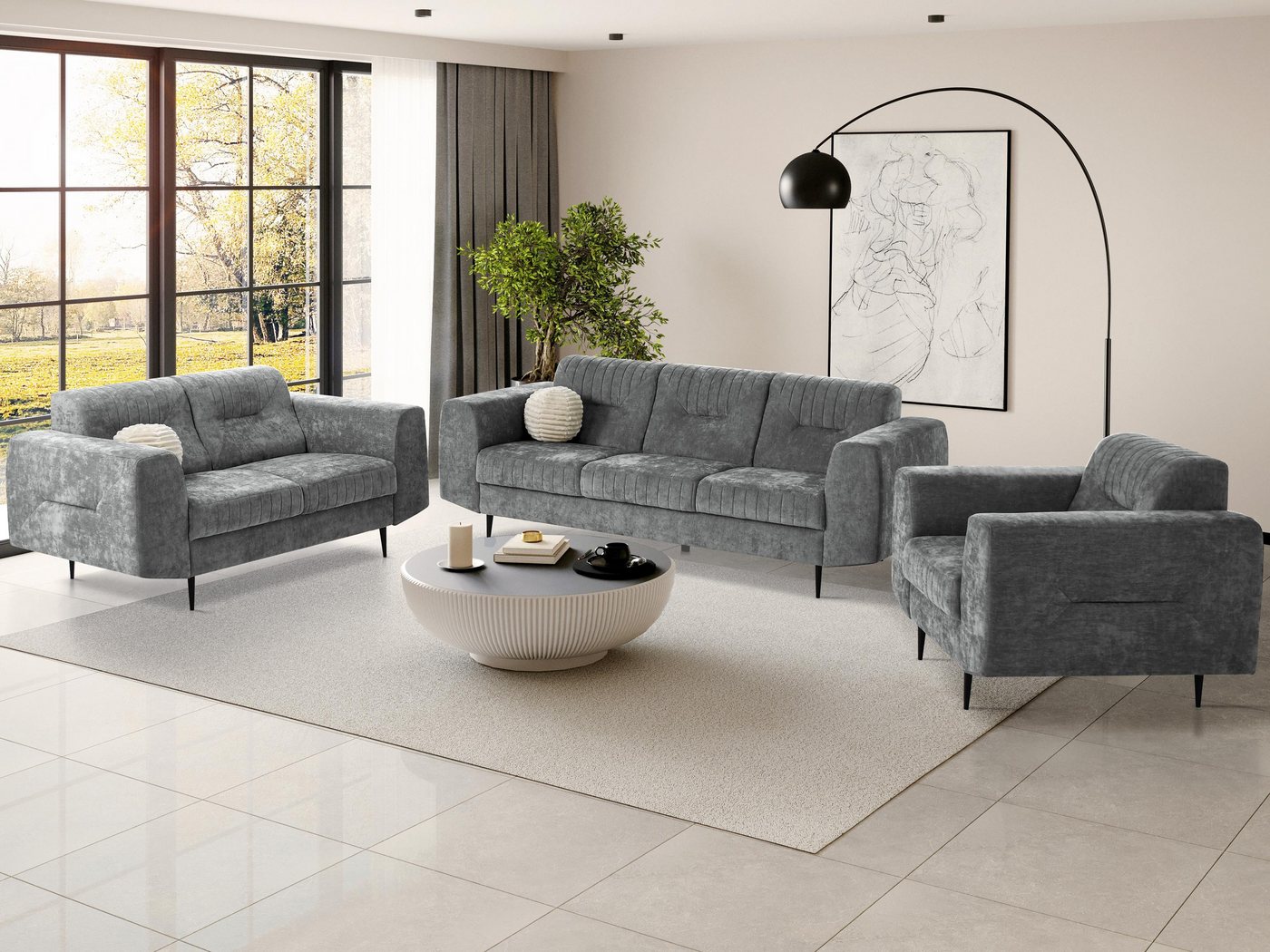 Beautysofa Polstergarnitur im modernen Stil auf hohen Metallbeinen VENEZIA, (Sessel + 2-Sitzer Sofa + 3-Sitzer Sofa im modernes Design), mit Metallbeine, Couchgarnituren aus Velours von Beautysofa