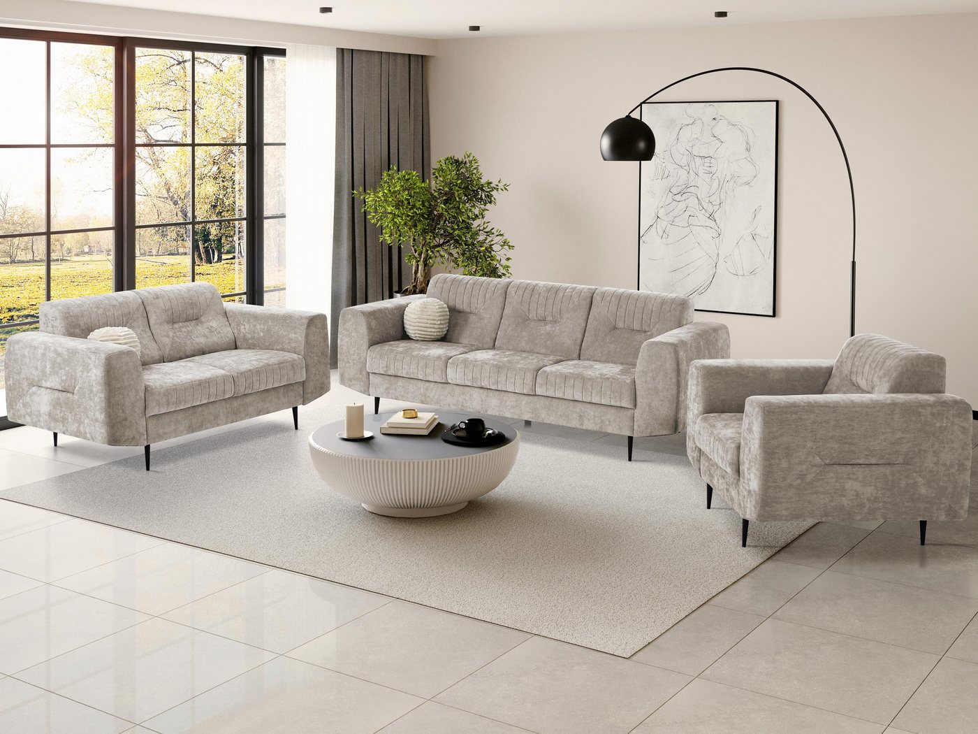 Beautysofa Polstergarnitur im modernen Stil auf hohen Metallbeinen VENEZIA, (Sessel + 2-Sitzer Sofa + 3-Sitzer Sofa im modernes Design), mit Metallbeine, Couchgarnituren aus Velours von Beautysofa