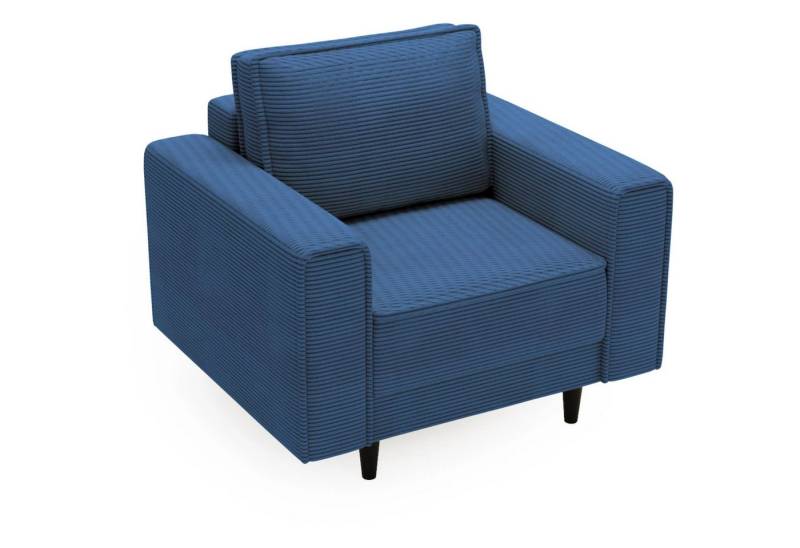 Beautysofa Relaxsessel Monte (Blau Sessel aus Cordstoff, 105x93 cm Polstersessel mit Holzbeine), Wellenunterfederung von Beautysofa