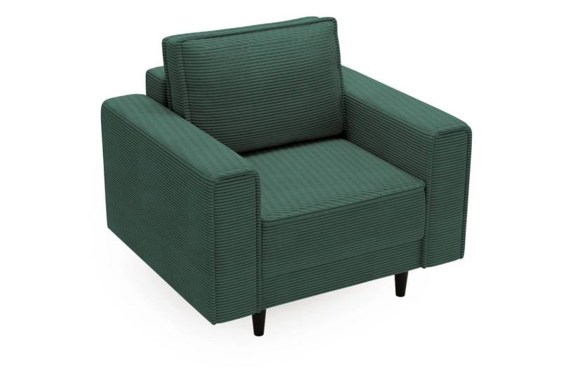 Beautysofa Relaxsessel Monte (Grün Sessel aus Cordstoff, 105x93 cm Polstersessel mit Holzbeine), Wellenunterfederung von Beautysofa