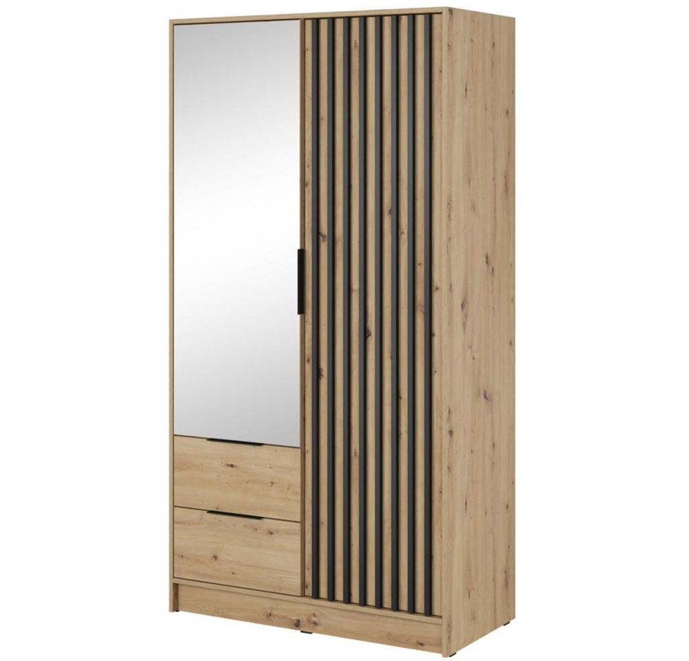 Beautysofa Schiebetürenschrank Kelly (Schrank mit Lamellen, Garderobe mit Schubladen, 100, 150, 200 cm) Spiegel, Flügeltüren, artisan grau und graphit von Beautysofa