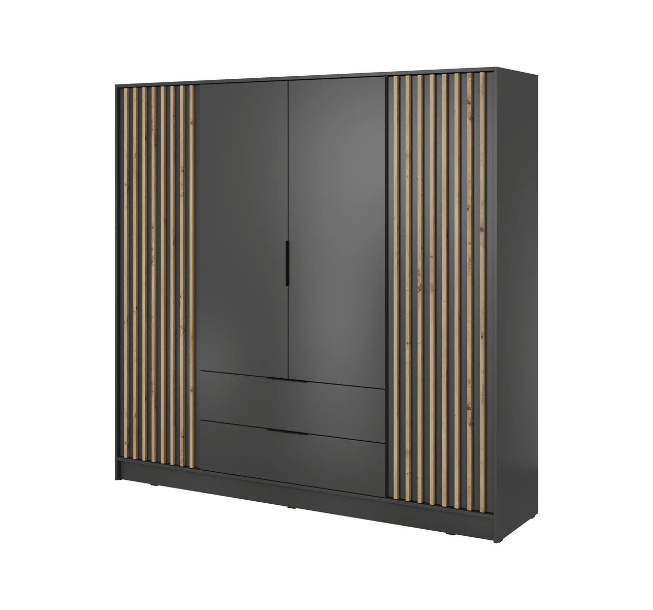 Beautysofa Schiebetürenschrank Kelly (Schrank mit Lamellen, Garderobe mit Schubladen, 100, 150, 200 cm) Spiegel, Flügeltüren, artisan grau und graphit von Beautysofa