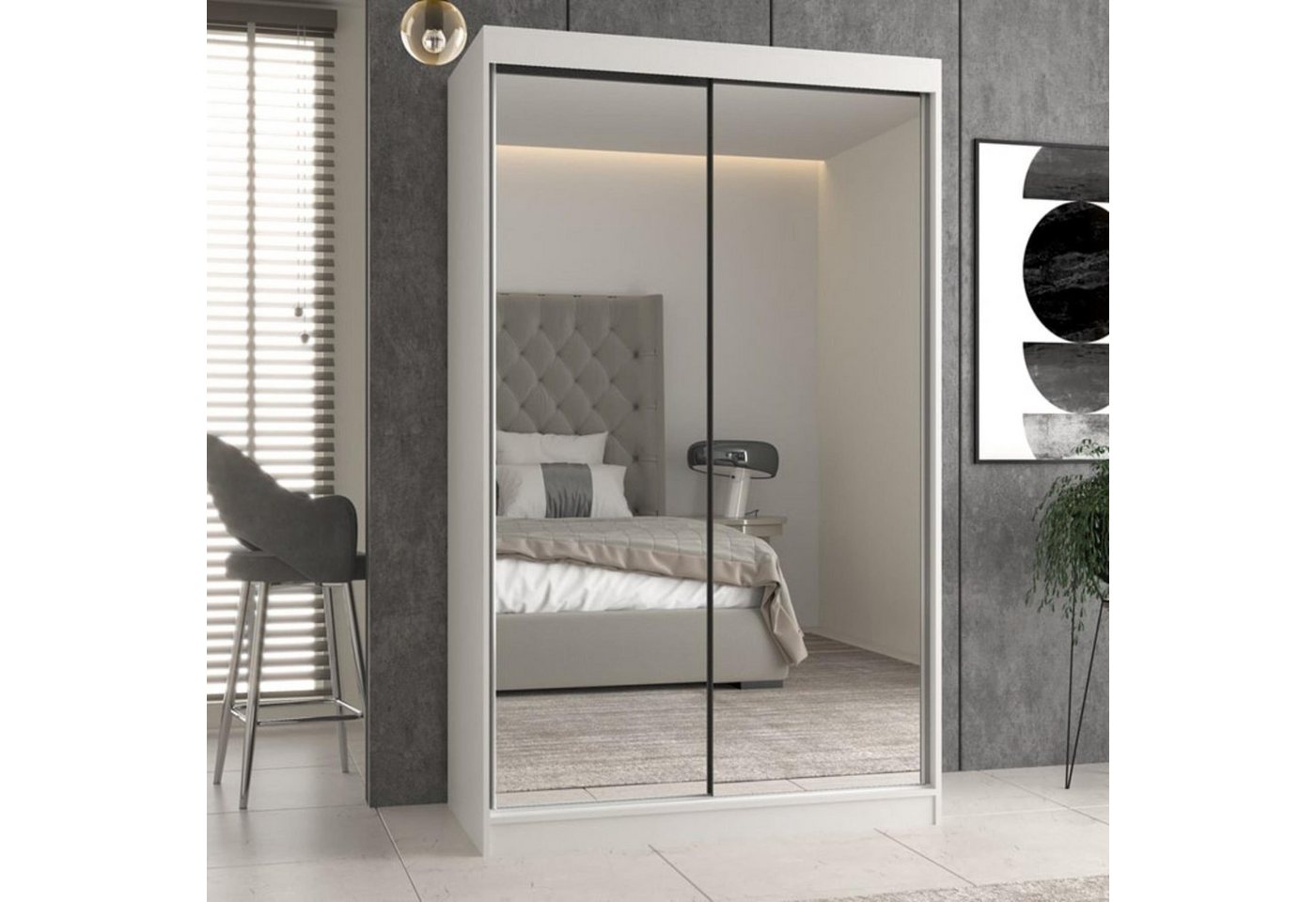 Beautysofa Schiebetürenschrank Luxury (Spiegelschrank mit 2 Türen, Kleiderschrank mit große Spiegel) Breite 120 cm, Kleiderstange, viele Stauraum von Beautysofa