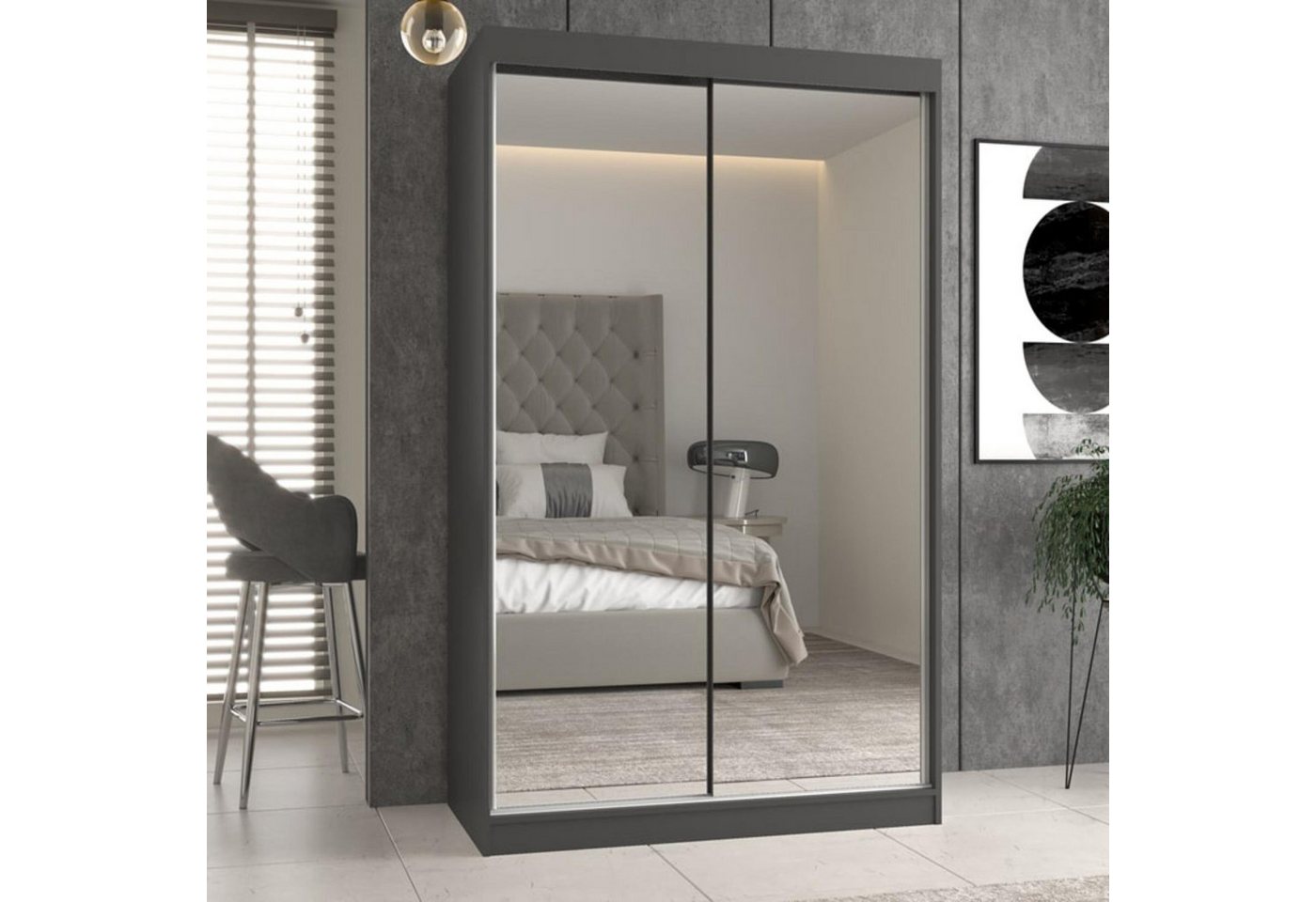 Beautysofa Schiebetürenschrank Luxury (Spiegelschrank mit 2 Türen, Kleiderschrank mit große Spiegel) Breite 120 cm, Kleiderstange, viele Stauraum von Beautysofa