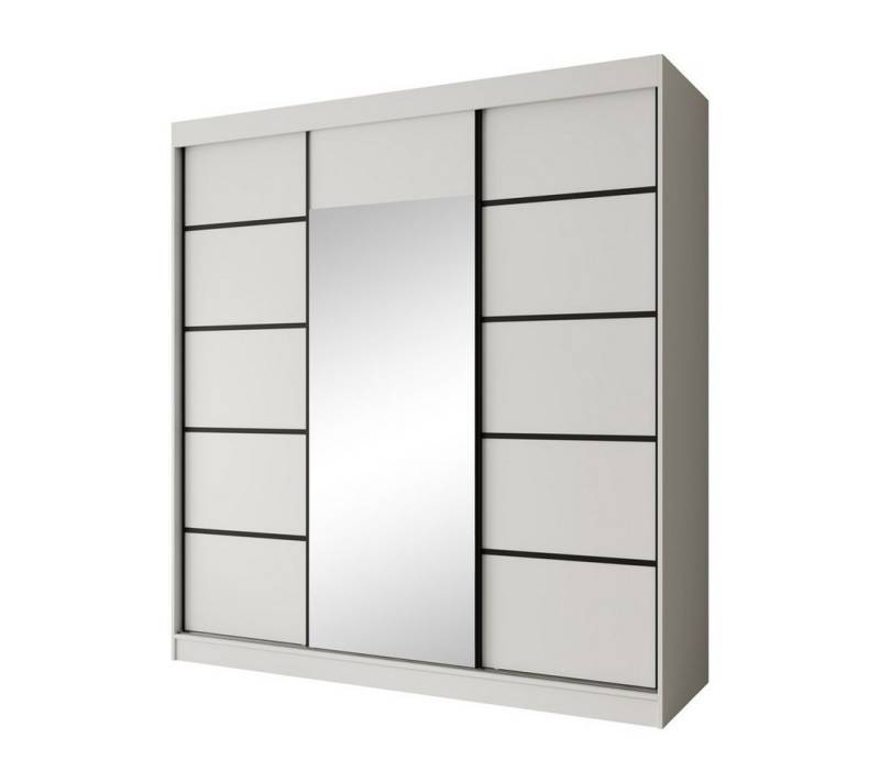 Beautysofa Schiebetürenschrank Monika (3-türig Schrank mit Spiegel, 200 cm breit) dekorative Sprossen an den Türfronten von Beautysofa