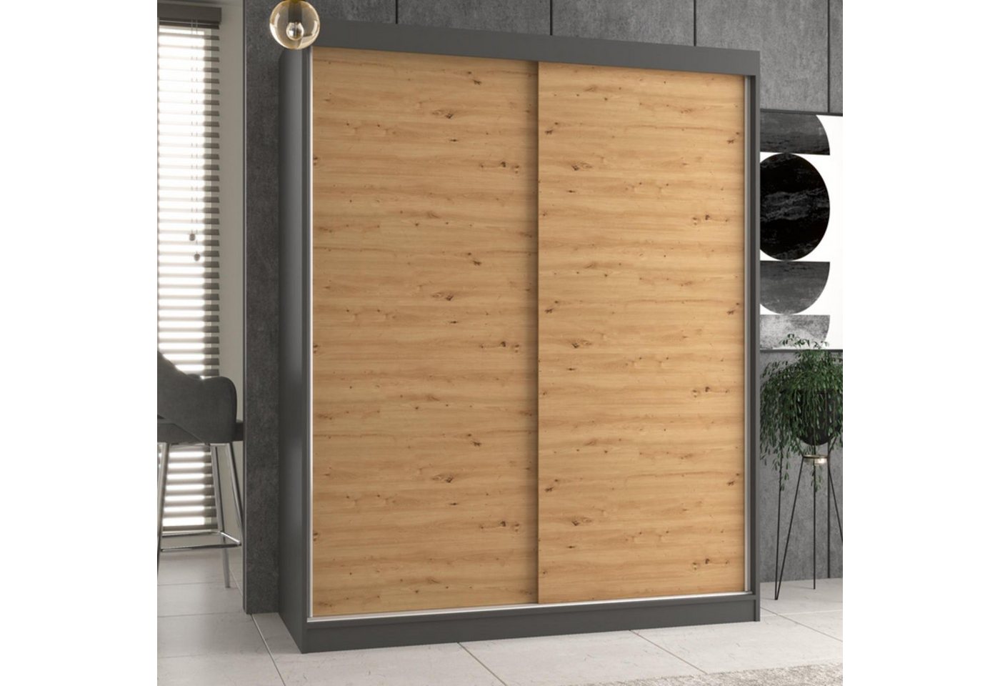 Beautysofa Schiebetürenschrank Royal (120 / 160 cm Kleiderschrank) modernes Schrank mit Schiebetüren, mit Kleiderstange, Regale von Beautysofa