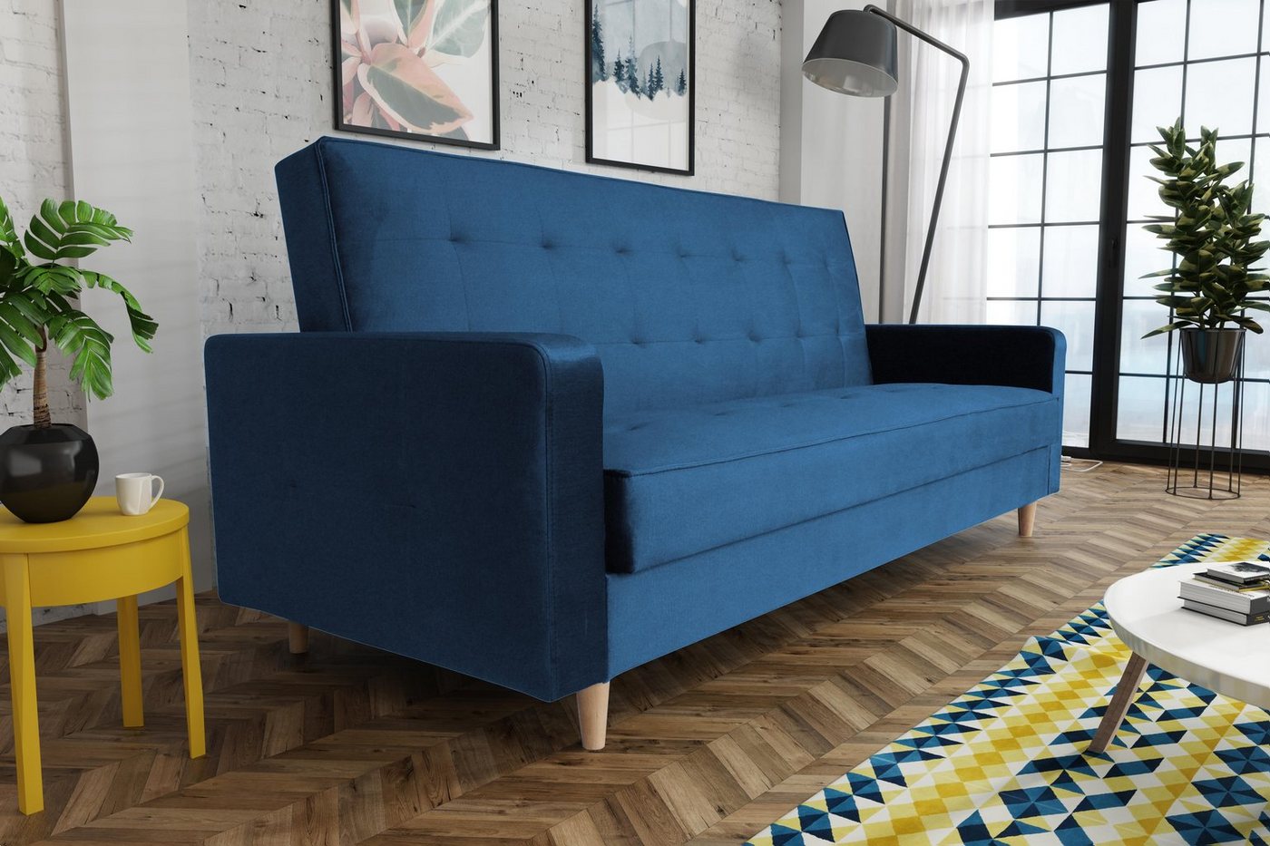 Beautysofa Schlafsofa Bamako, Sofa mit Schlaffunktion und Bettkasten, Polstersofa im skandinavischen Stil, Couch mit Holzbeine von Beautysofa