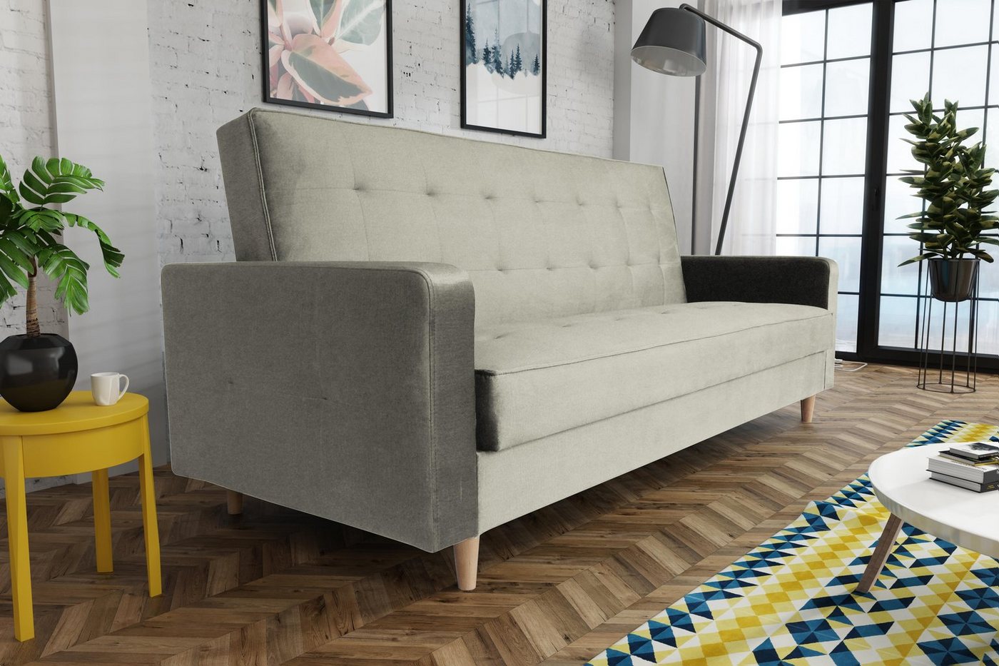 Beautysofa Schlafsofa Bamako, Sofa mit Schlaffunktion und Bettkasten, Polstersofa im skandinavischen Stil, Couch mit Holzbeine von Beautysofa