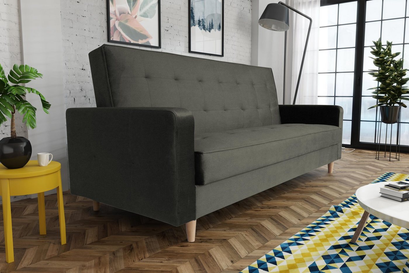 Beautysofa Schlafsofa Bamako, Sofa mit Schlaffunktion und Bettkasten, Polstersofa im skandinavischen Stil, Couch mit Holzbeine von Beautysofa