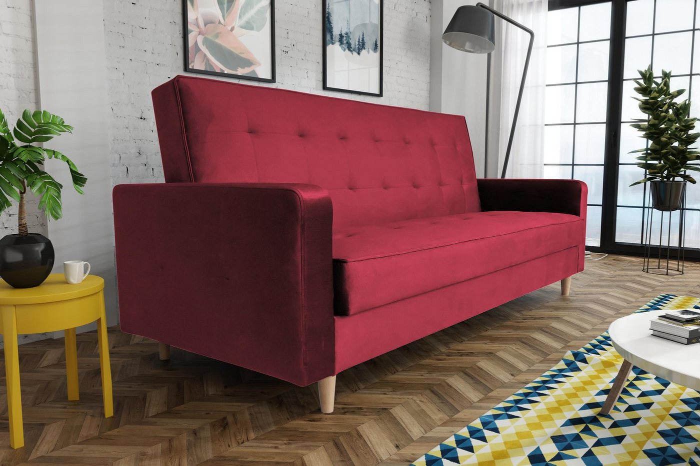 Beautysofa Schlafsofa Bamako, Sofa mit Schlaffunktion und Bettkasten, Polstersofa im skandinavischen Stil, Couch mit Holzbeine von Beautysofa